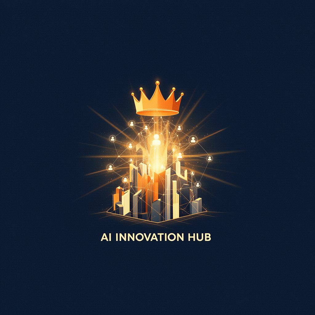 Crowned hub of glowing AI nodes, representing AI Innovation Hub schools
